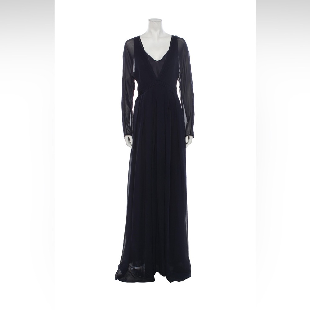 Max Mara Studio plunge neckline long sleeve dress (dark blue almost black)